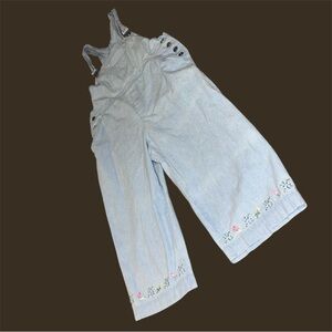 Petite Small Women’s Overalls - Light Blue with Stitched Embroidered Florals